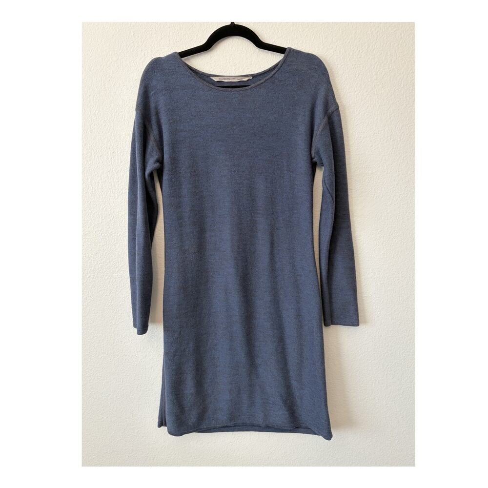 Athleta Blue Retreat Knit Sweater Dress Knee Length Long Sleeve Med Tall